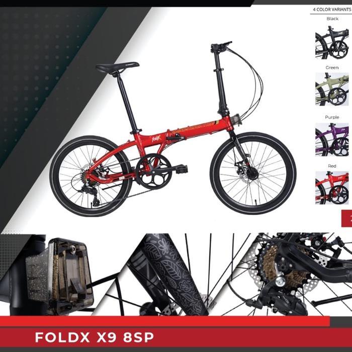 Sepeda Lipat Folding Bike Element Camp Fold X9 8 Speed - Red