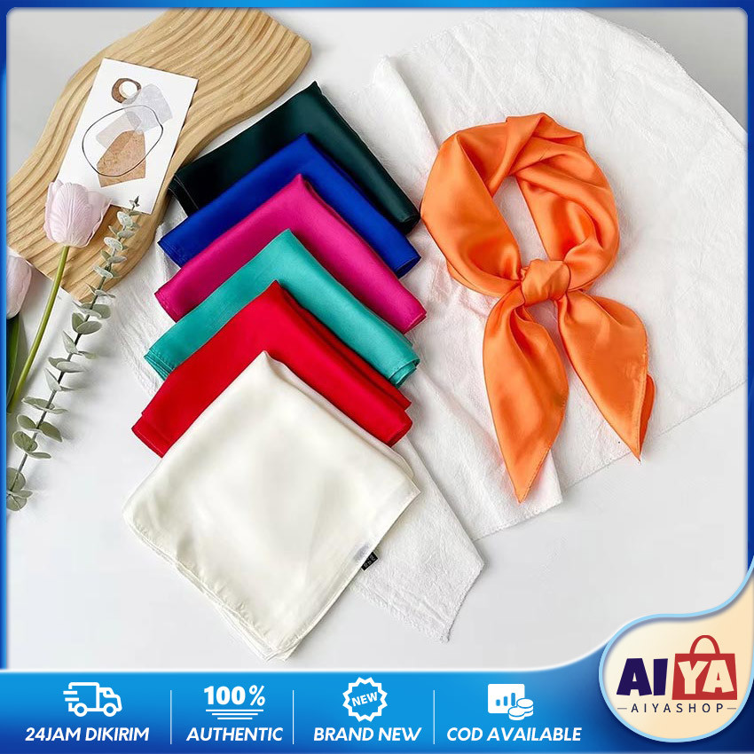 Fashion Silk Square Scarf Syal Polos 60cm Satin Neck Hair Tie Band Bag Warp Soft Neckerchief Syal Le