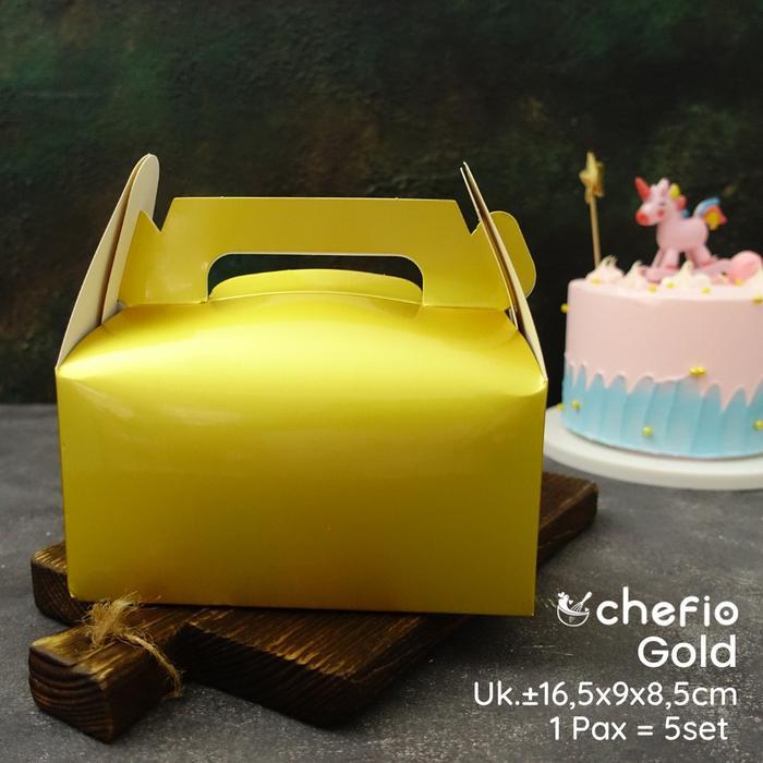 Gable Box Dus Kue Box Hamper Snack Roti Cake Dus Tenteng Kado Souvenir - Gold