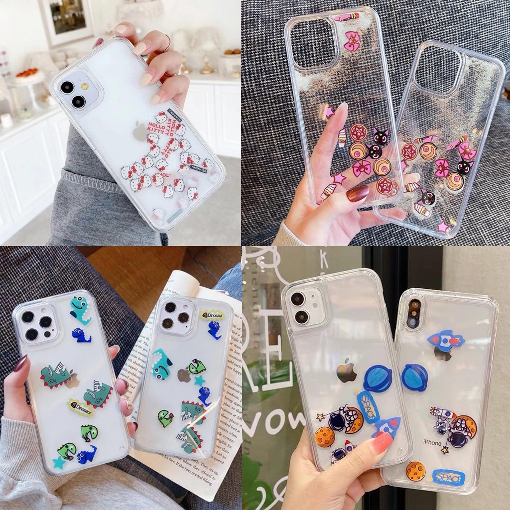Case Air Glitter Iphone 6 7 8 SE 6+ 7+ 8+ X Xs Xr Max 11 12 Mini 13 Pro 14 FH04 Dino Nasa New