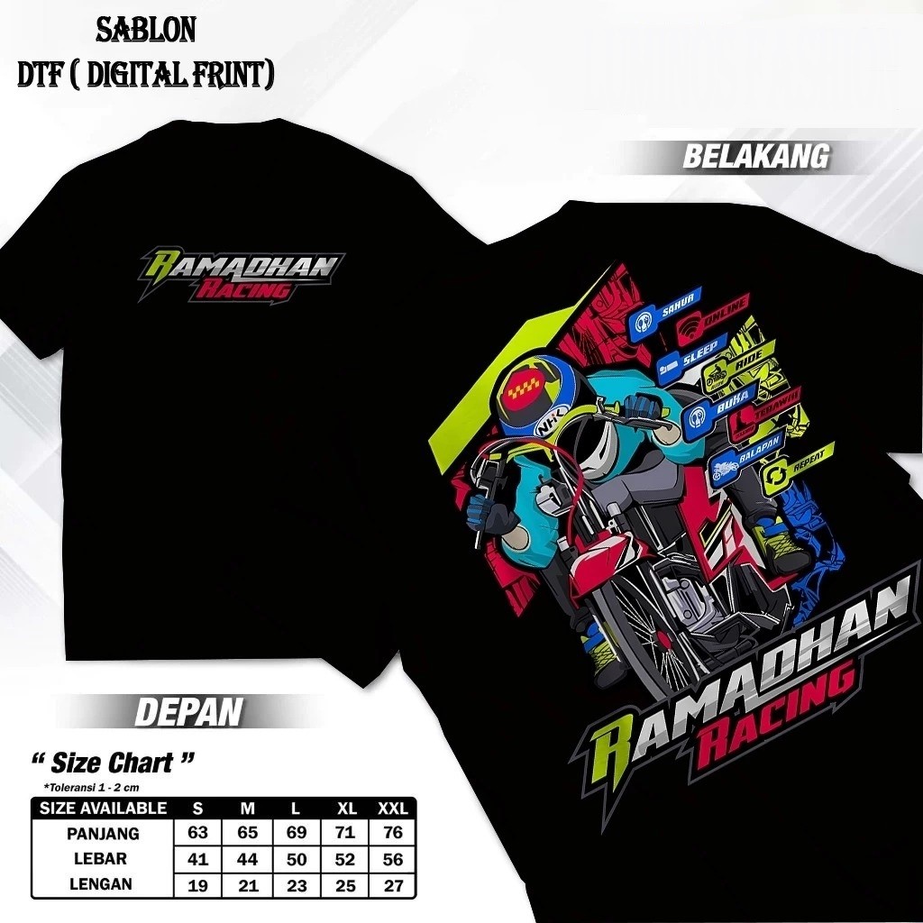 Kaos RAMADHAN RACING/ kaos Distro motif kata RAMADHAN RACING/ Tshirt Pria Wanita / kaos pria wanita