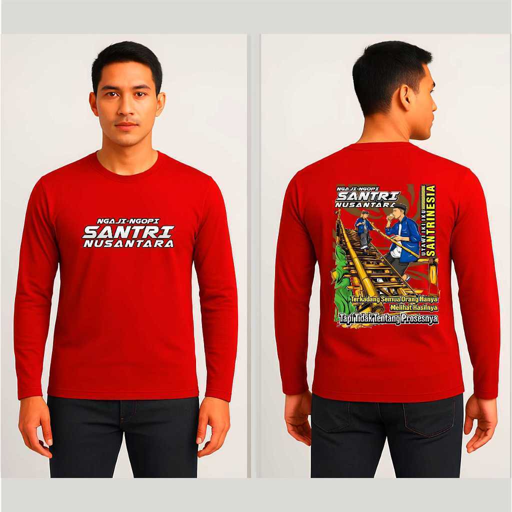 VINA KAOS DISTRO LENGAN PANJANG NGAJI NGOPI SANTRI NUSANTARA / KAOS OBLONG DEWASA T-SHIRT