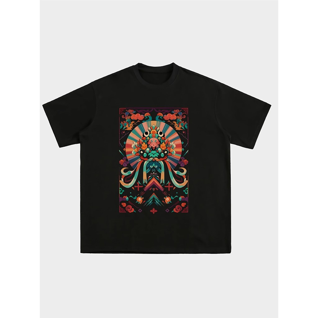 Kaos Pria Ukuran Besar - Motif Tengkorak & Bunga, Katun - Kaos Pria Santai & Modis