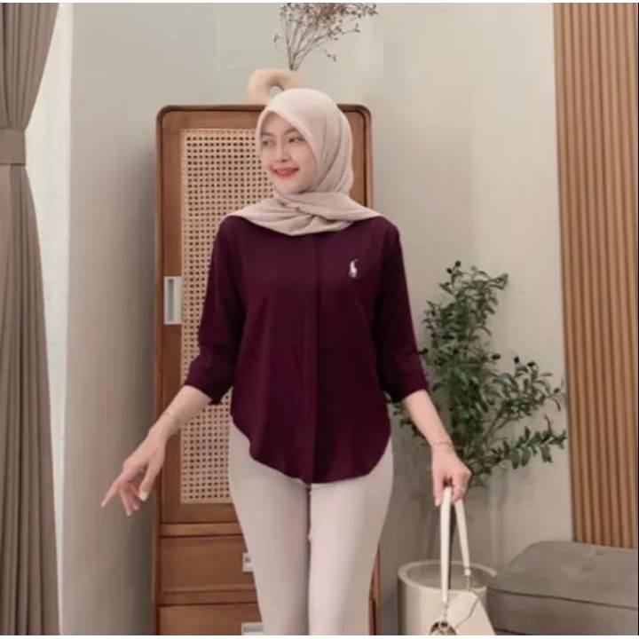 KEMEJA WANITA BORDIR POLO / KEMEJA WANITA BORDIR LINEN PREMIUM LOGO POLO / KEMEJA KERJA WANITA ELEGA