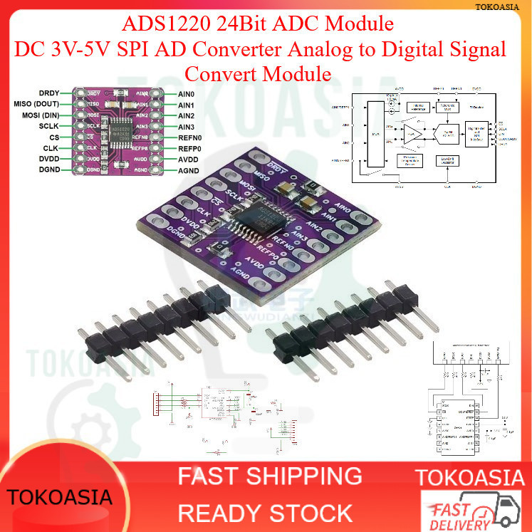 ADS1220 24-bit - Konverter Analog ke Digital Presisi Tinggi ADC Modul SPI low-power 24 bit