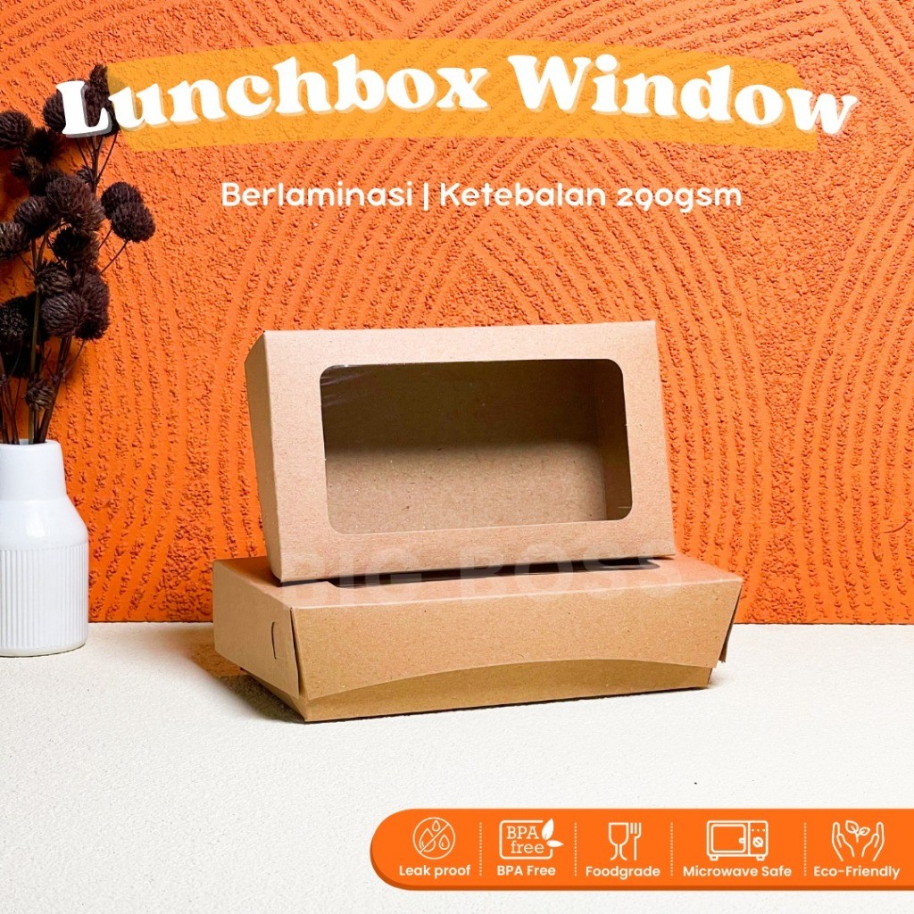 Paper Lunch Box Window Laminasi Food Grade Size S M L ANTI MINYAK / Kotak Makan Kertas dus nasi Berj