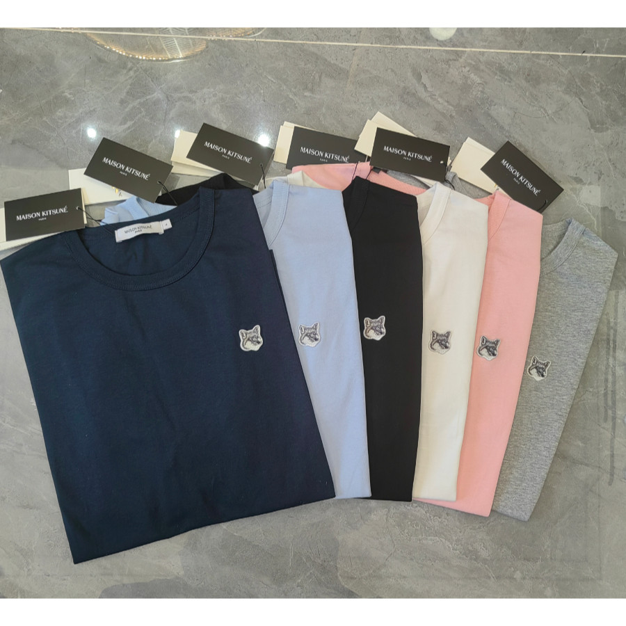 8803# Maison Kitsune single fox head katun lengan pendek T-shirt untuk pria dan wanita
