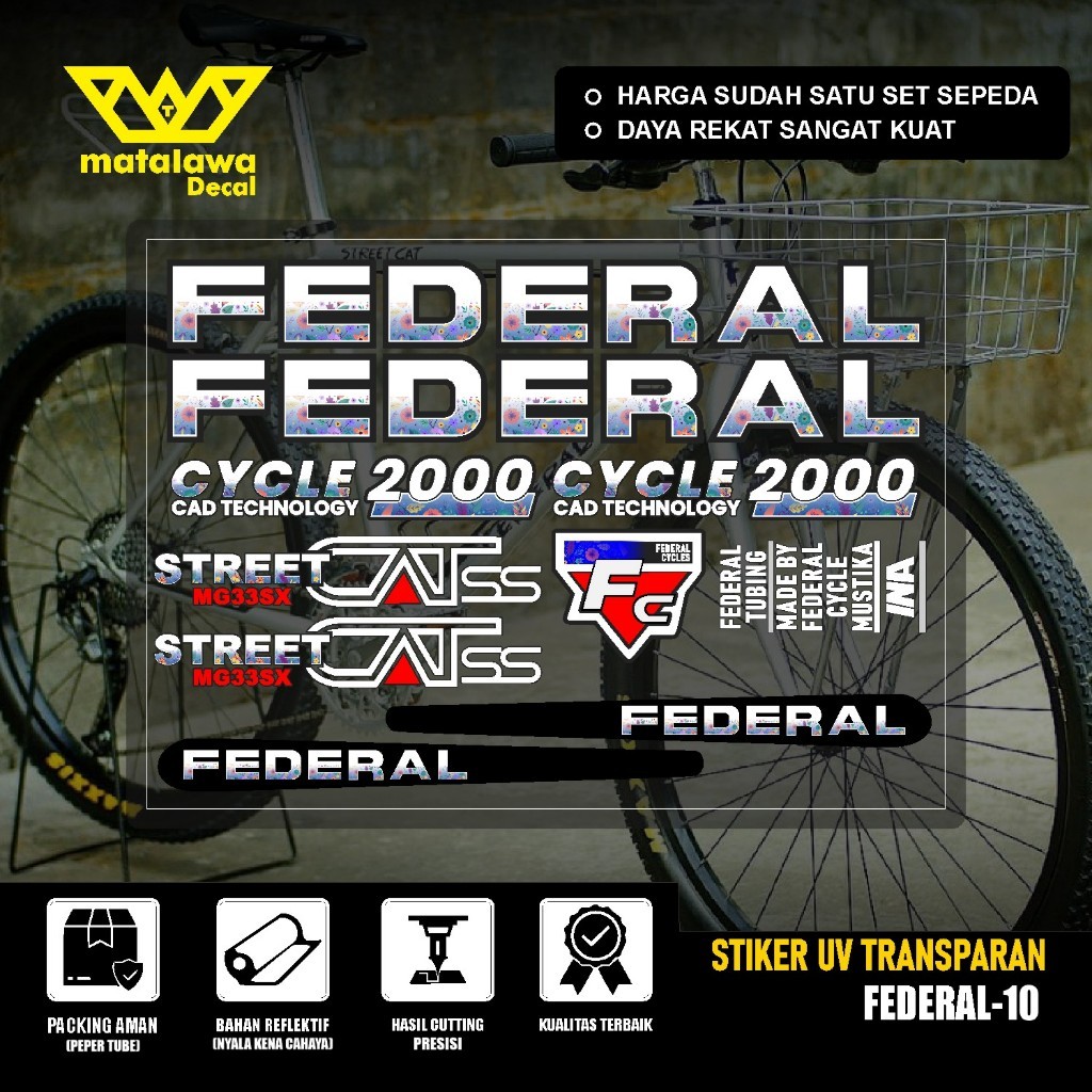 ORIGINAL Stiker Decal FEDERAL UV TRANSPARAN LADY CATSS CYCLE 2000 Stiker Sepeda Kalcer SET 10 NEWARA
