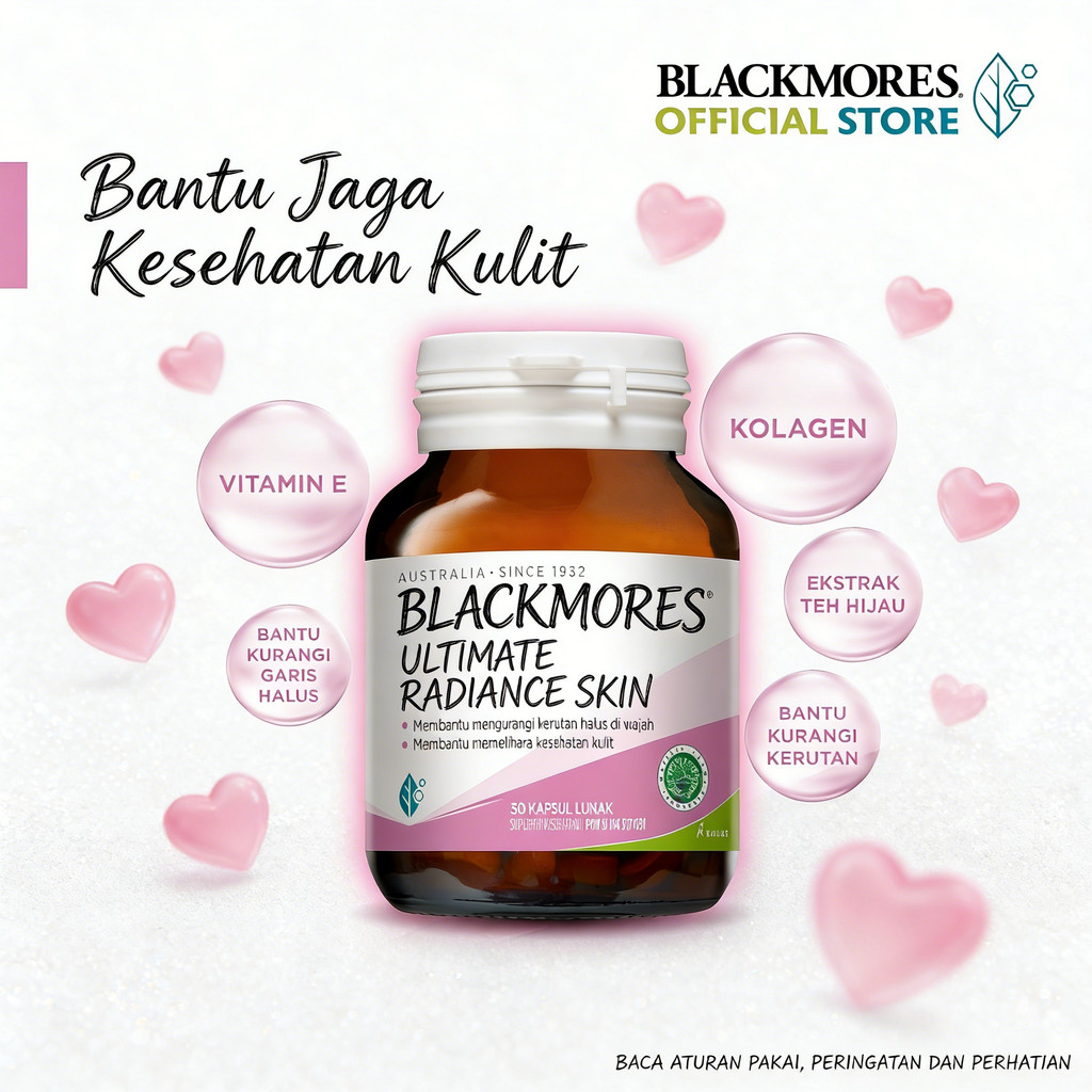 Blackmores Ultimate Radiance Skin 1 Kapsul Sehari Mengandung Kolagen, Vit E, Ekstrak Teh Hijau & Lai