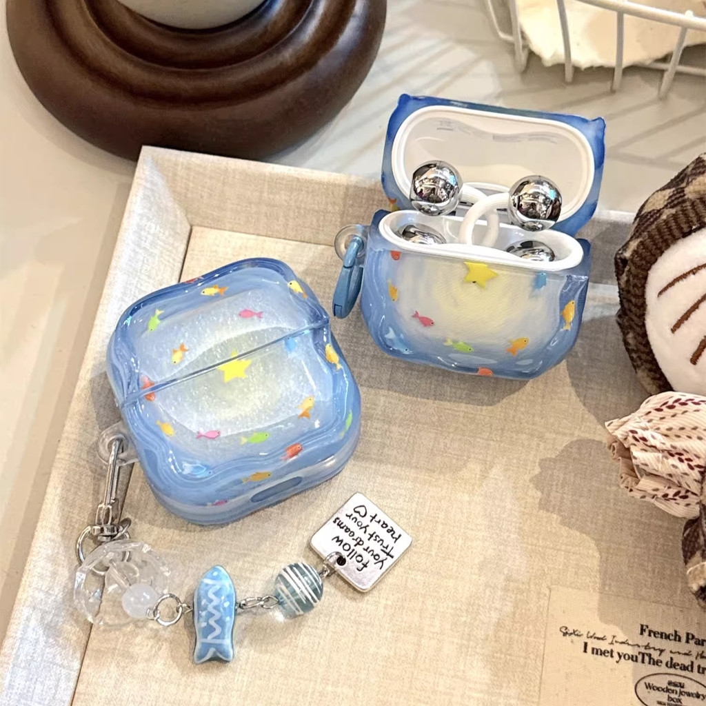 Untuk huawei freeclip2 earphone kasus pelindung ins noda laut biru pusaran ikan kecil FreeBuds5i lio