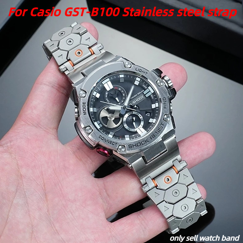 For G-SHOCK Casio GST-B100/S130/S110/S120/W130L/W100/210/W300 Men Stainless steel Wat strap mofied m