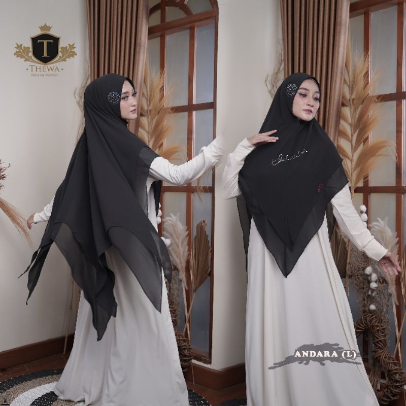 ZIZISHOP THEWA - Hijab Khimar Andara Standar 2 Layer Kerudung Seruty Babydoll