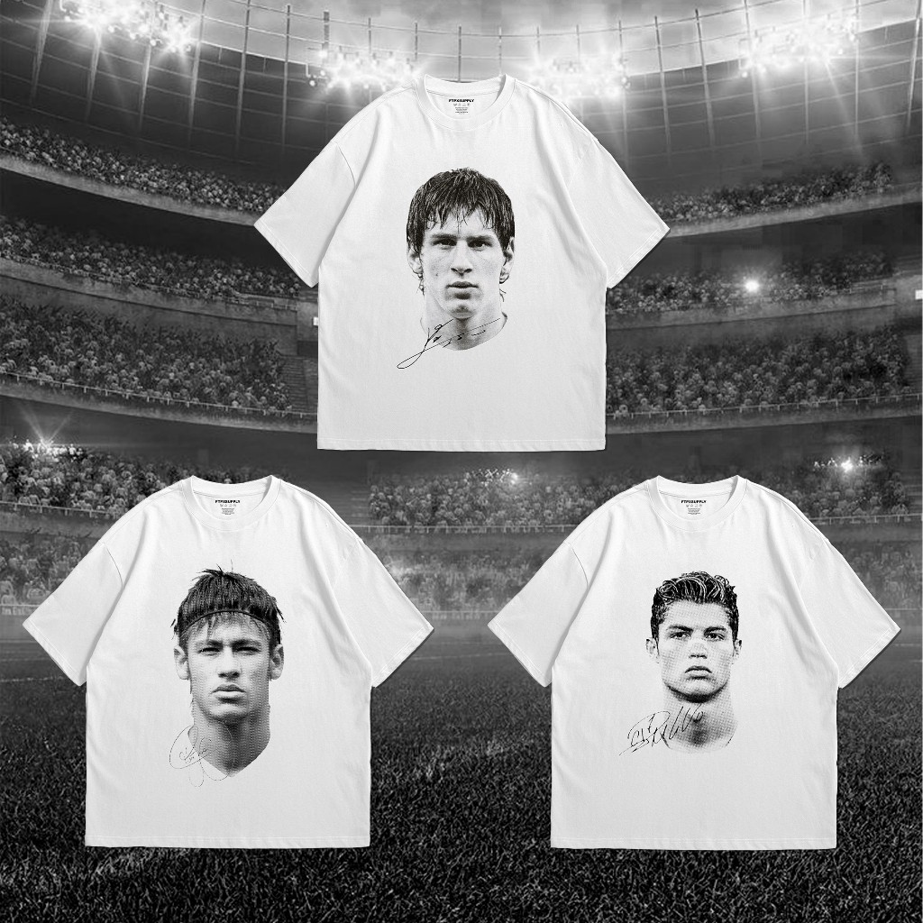 HOT FTP - KAOS CRISTIAN RONALDO, MESSI, NEYMAR DAN TANDA TANGAN / STYLE VINTAGE / UNISEX / COTTON 24
