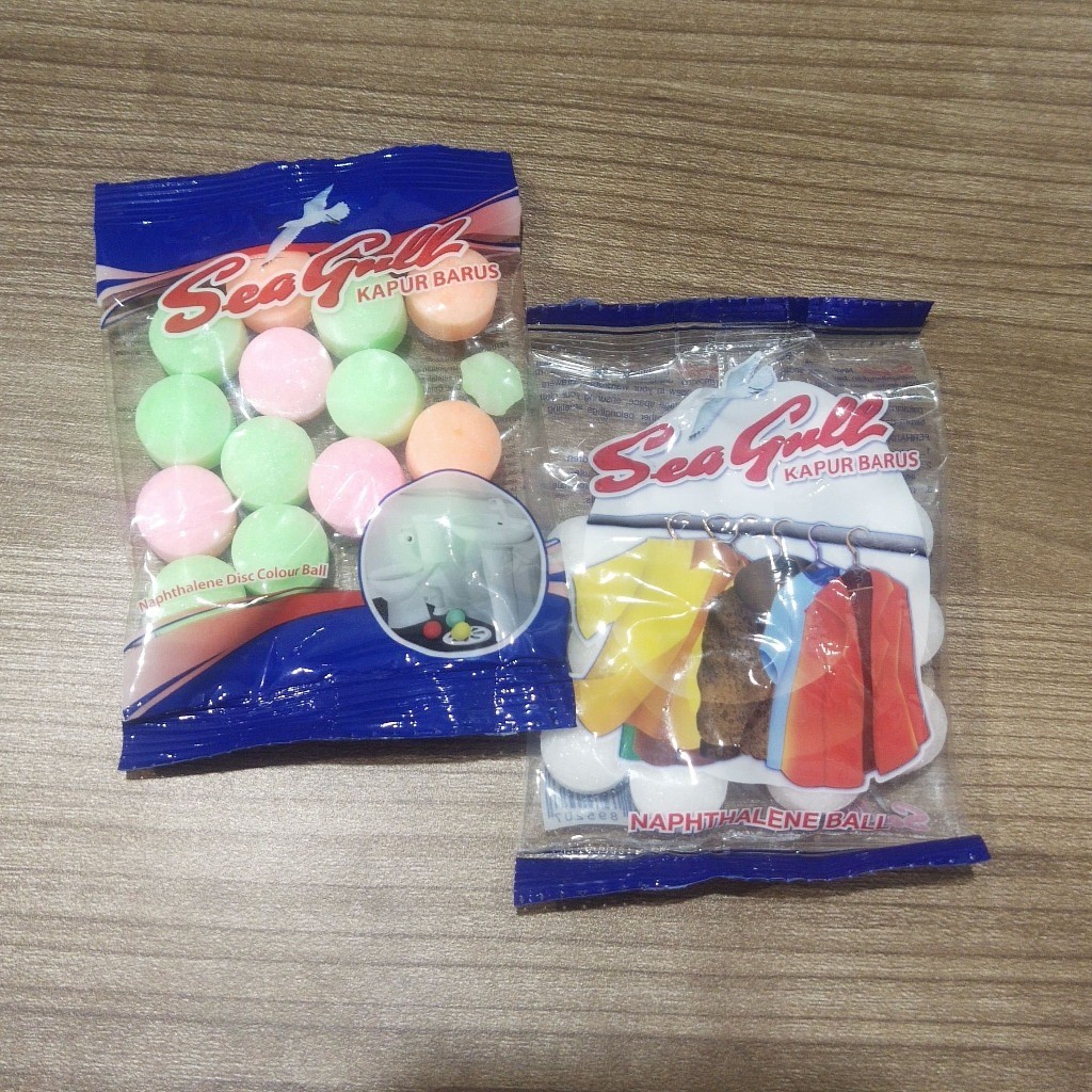 *AM* (12PCS/RENTENG) 25 gr - Seagull Mini Kapur Barus Naphthalene Ball Putih Dan Warna