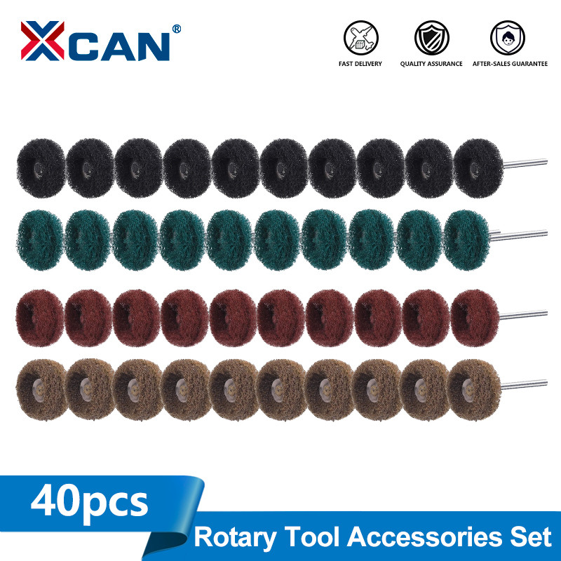 XCAN 40pcs Mini Drill Abrasive Brush 3mm Shank Nylon Fiber Polishing Wheel for Dremel Rotary Tool Gl