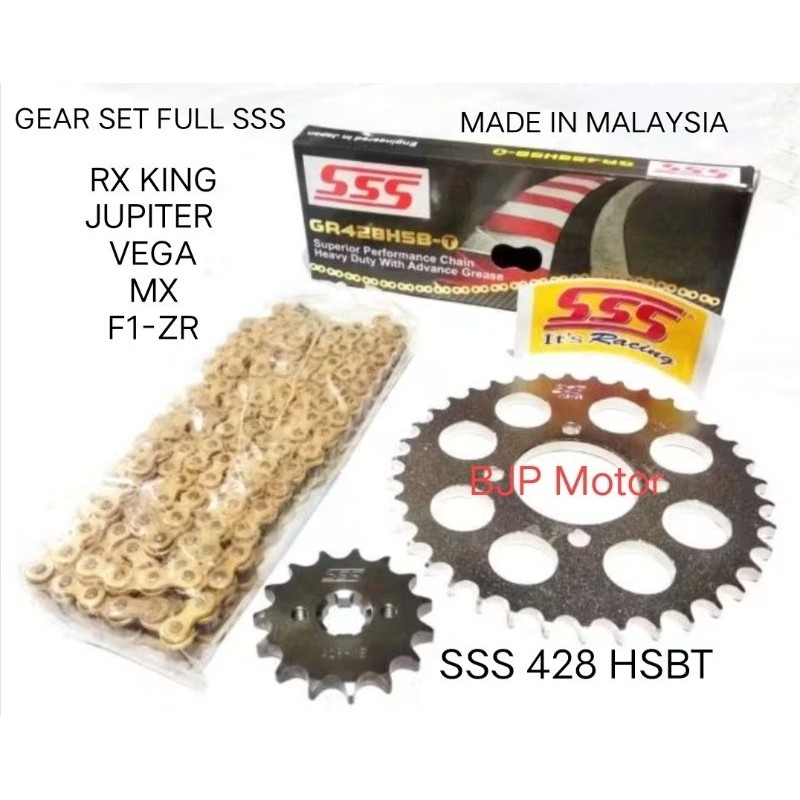 Gear set SSS 428 RX King Jupiter Z MX Vega R F1ZR rantai SSS 428 HSBT 120L Gold dipilih ukuran gir d