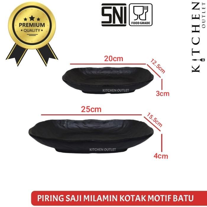 Piring Saji Melamin Kotak Piring Kotak Motif Batu - Hitam, M : 25cm