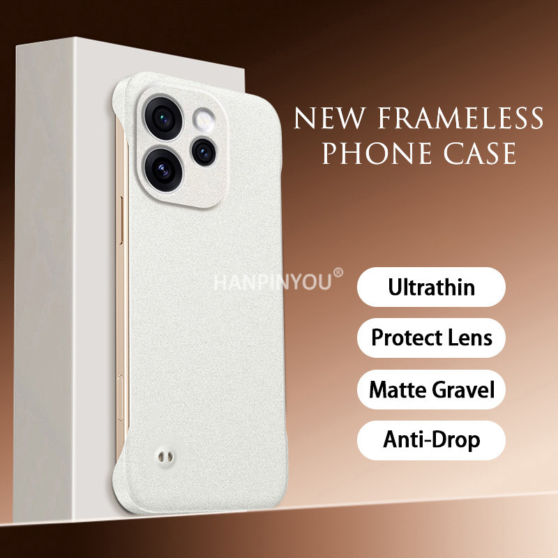 Ultrathin Frameless Sandstone Gravel Matte Case Untuk OPPO Reno 15 14 13 Pro Max A6 Pro Hard PC Meli