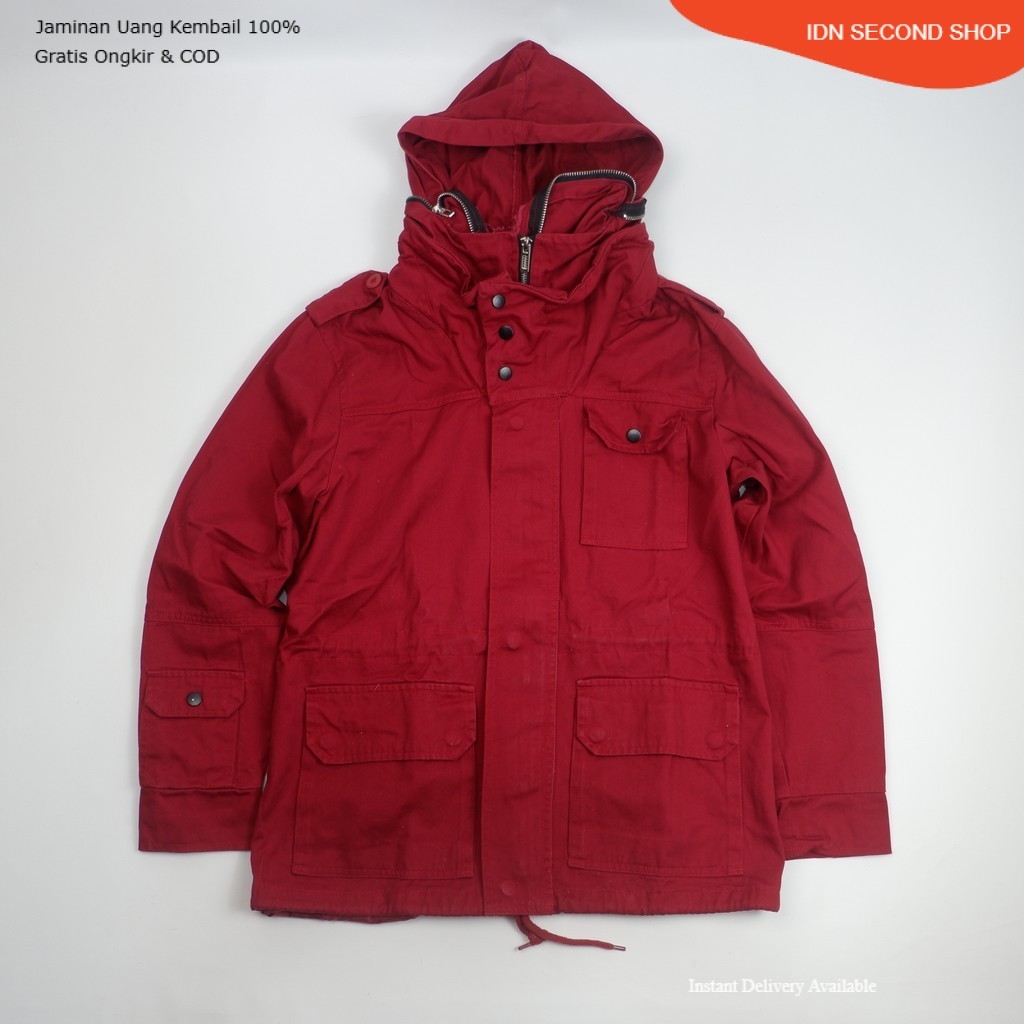 JBOOM Hooded Parka Jacket Pria Size L Heavyweight Casual Outerwear Kerah Tinggi Resleting dan Kancin