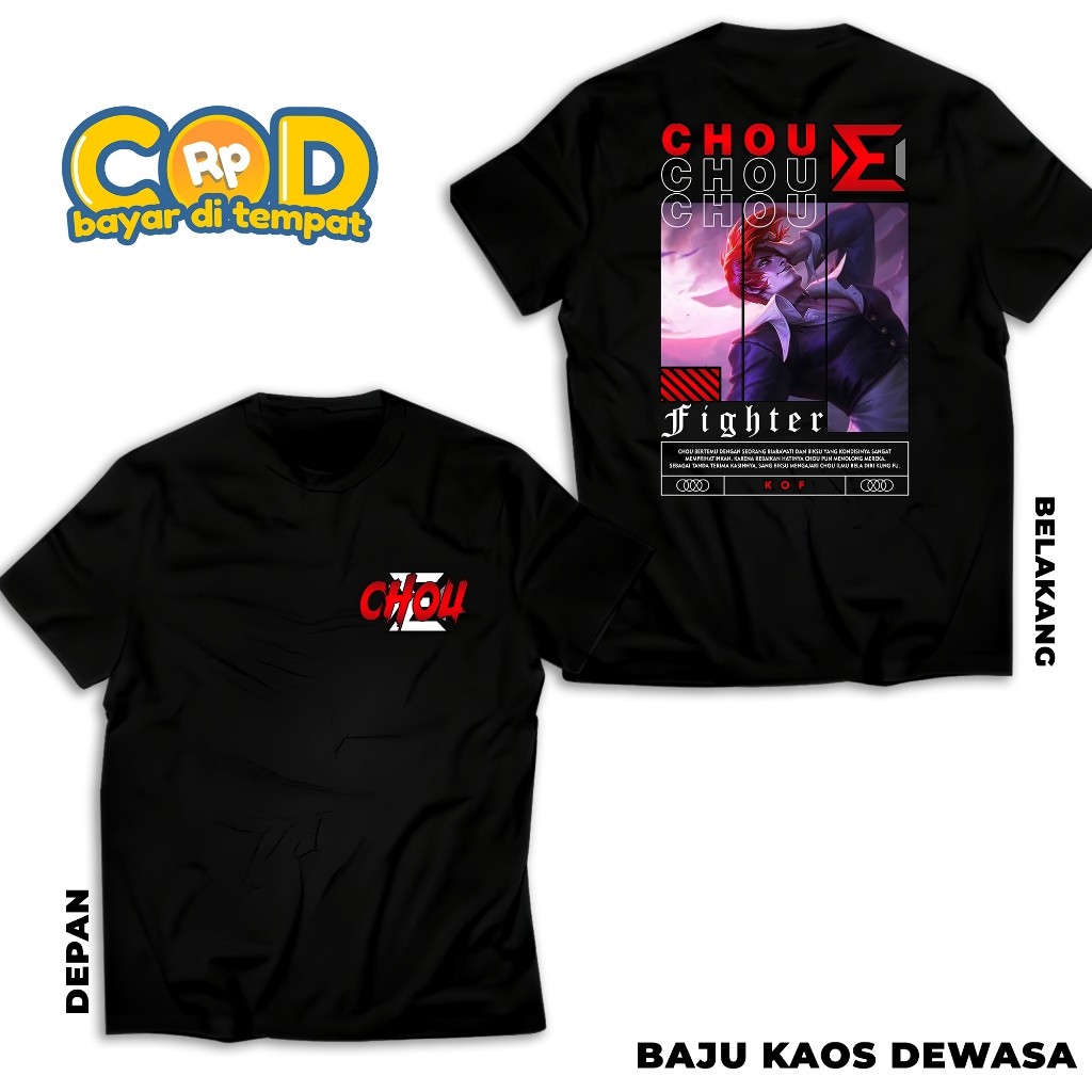 KAOS MOBILE LEGEND CHOU  - KAOS CHOU KOF - HERO FIGHTER- KAOS ML VIRAL - T-SHIRT PRIA - ATASAN PRIA 