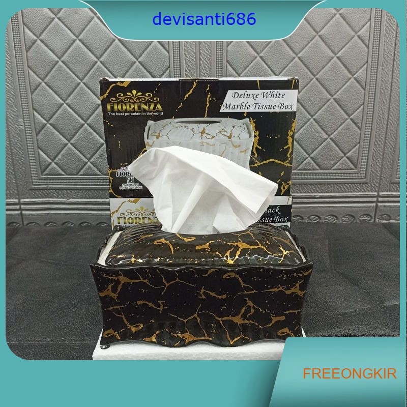 Tempat Kotak Tisu Tissue Keramik Segi Motif Marble Fiorenza
