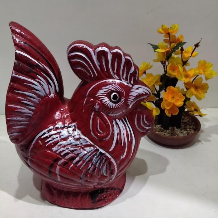 Celengan Ayam jago tanah liat - Merah