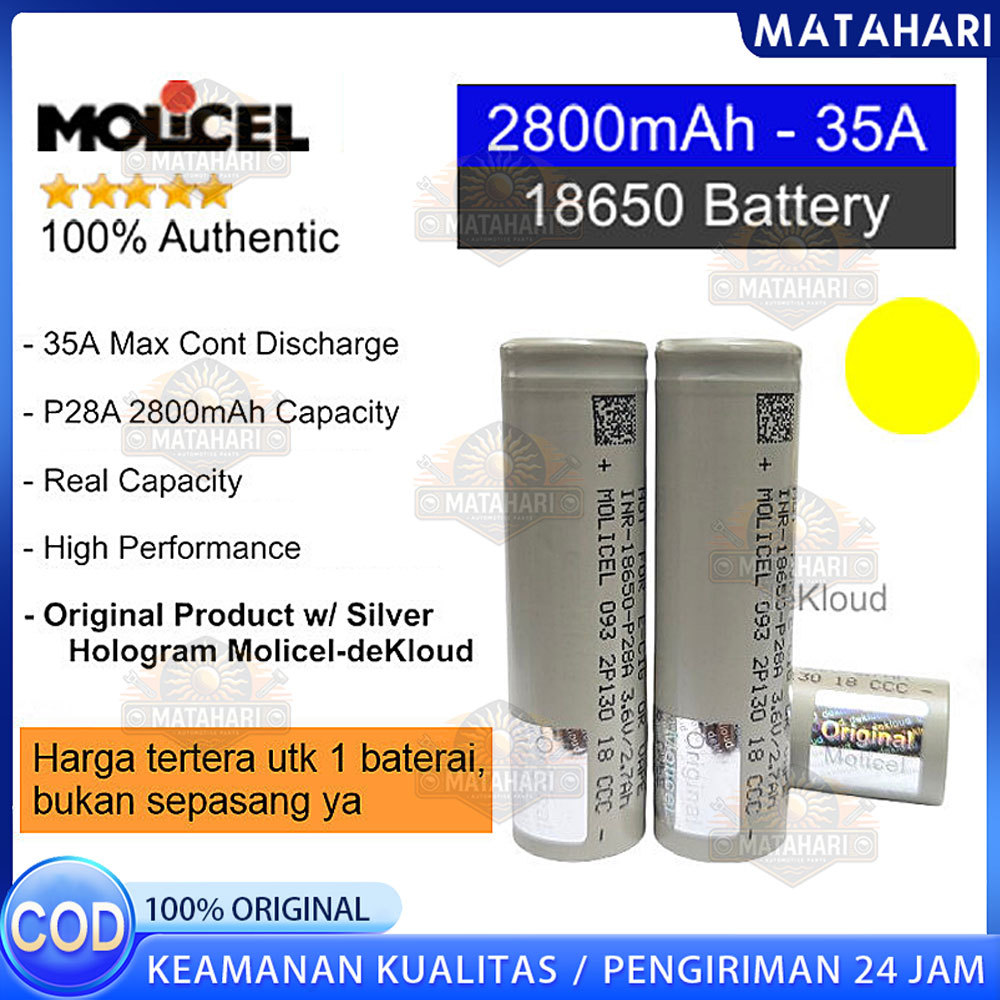 Authentic MOLICEL P28A 18650 Battery | baterai batre batere original
