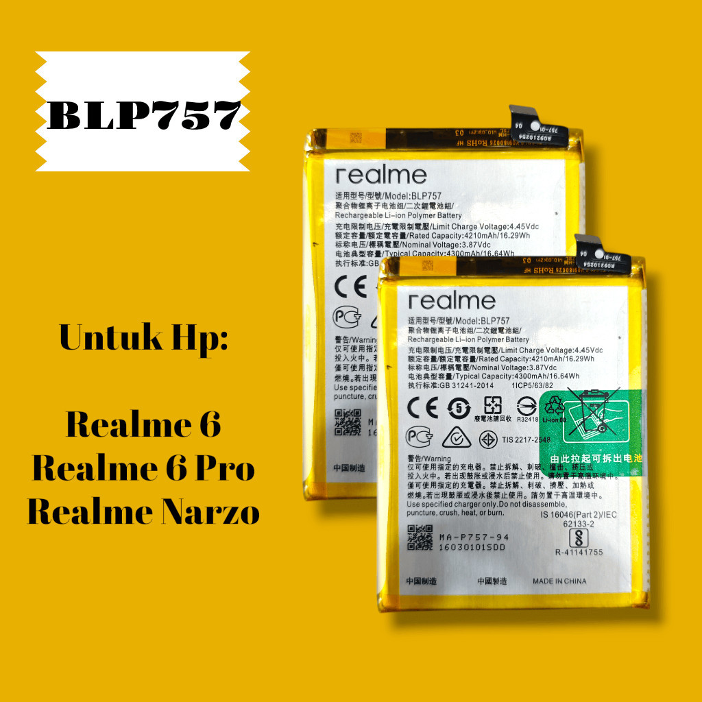 Battery Realme 6, Realme 6 Pro, Realme Narzo / Batre Hp Realme Original BL757