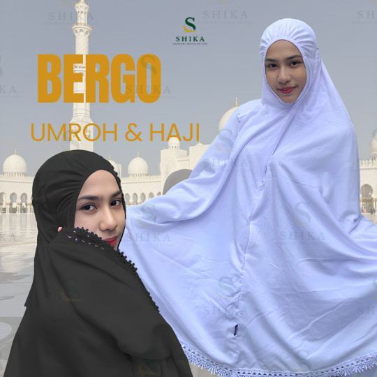 Jilbab Khimar Kerudung Syari Jumbo Hitam Putih Umrah
