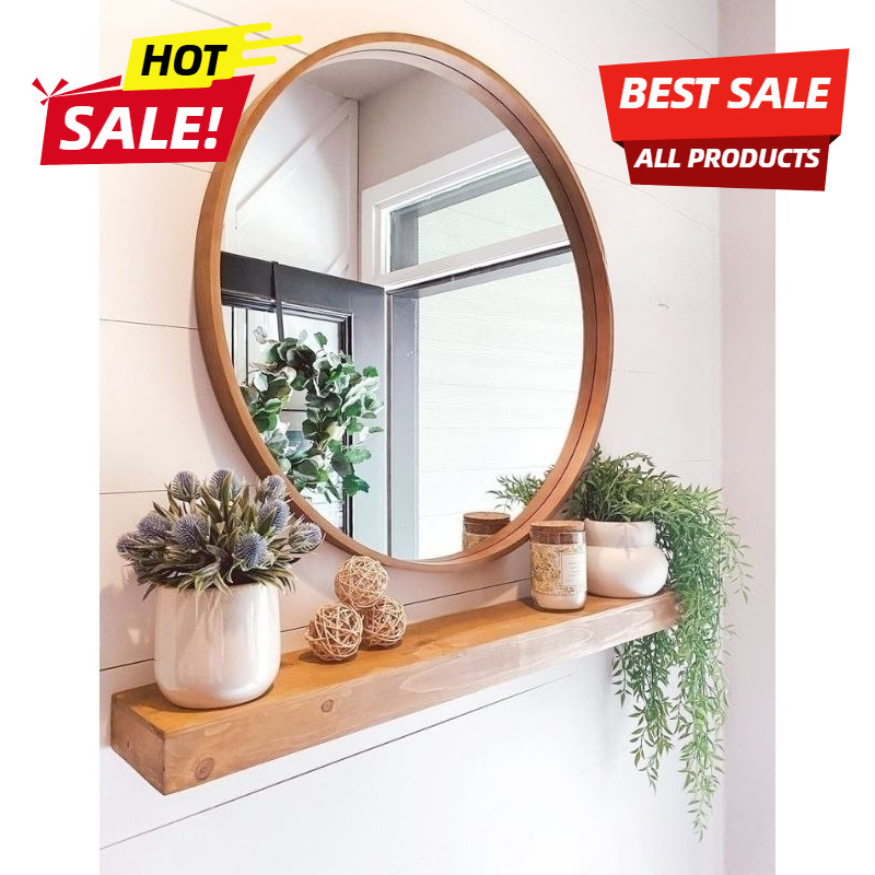 Cermin Bulat 80 cm Kayu Jati | Cermin Dinding Bundar Besar Frame Jati Solid Jepara