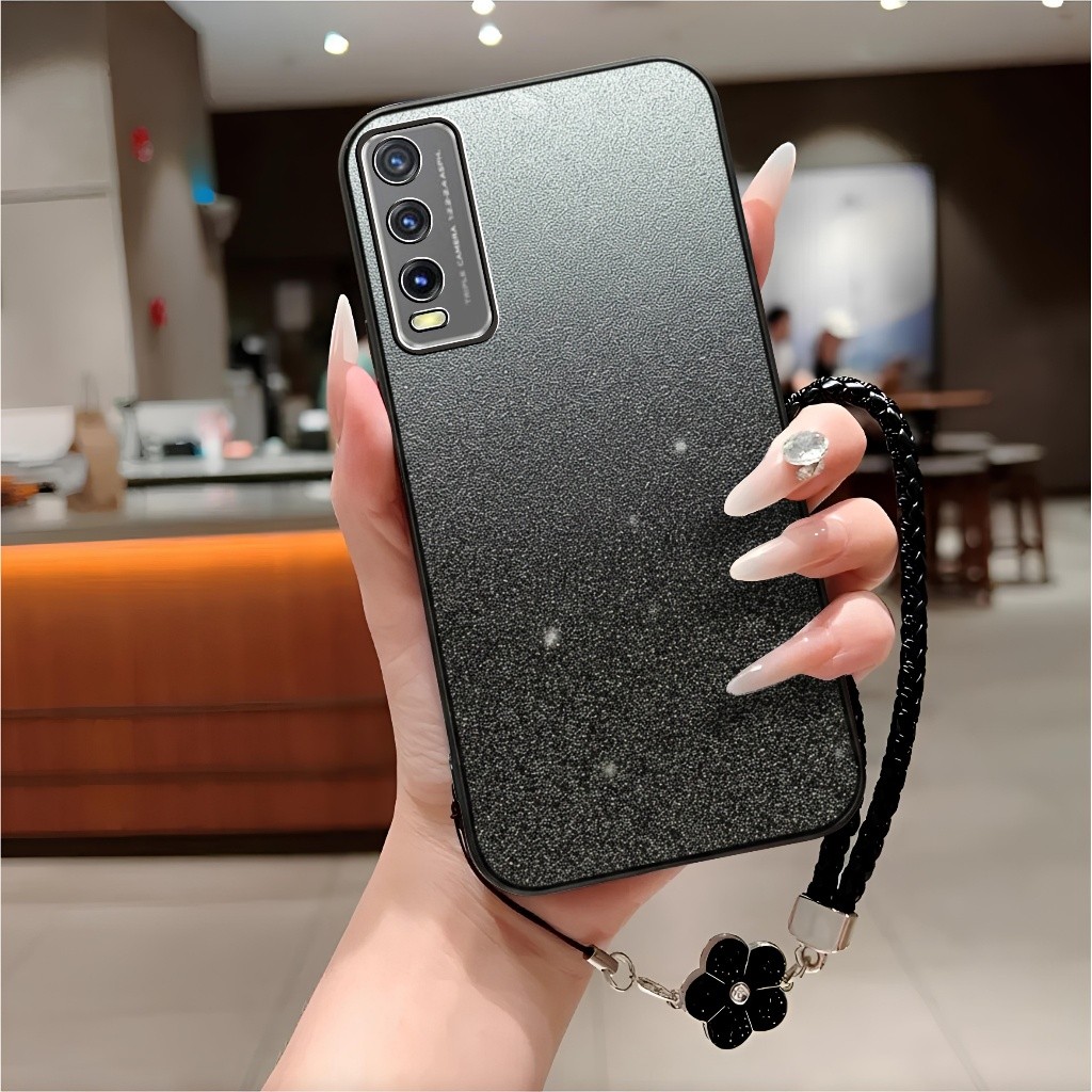 Case Vivo Y12s Y20 Y20a Y20s Y20i Casing Luxury Tpu Glitter Free Tali Lanyard Bunga Handphone