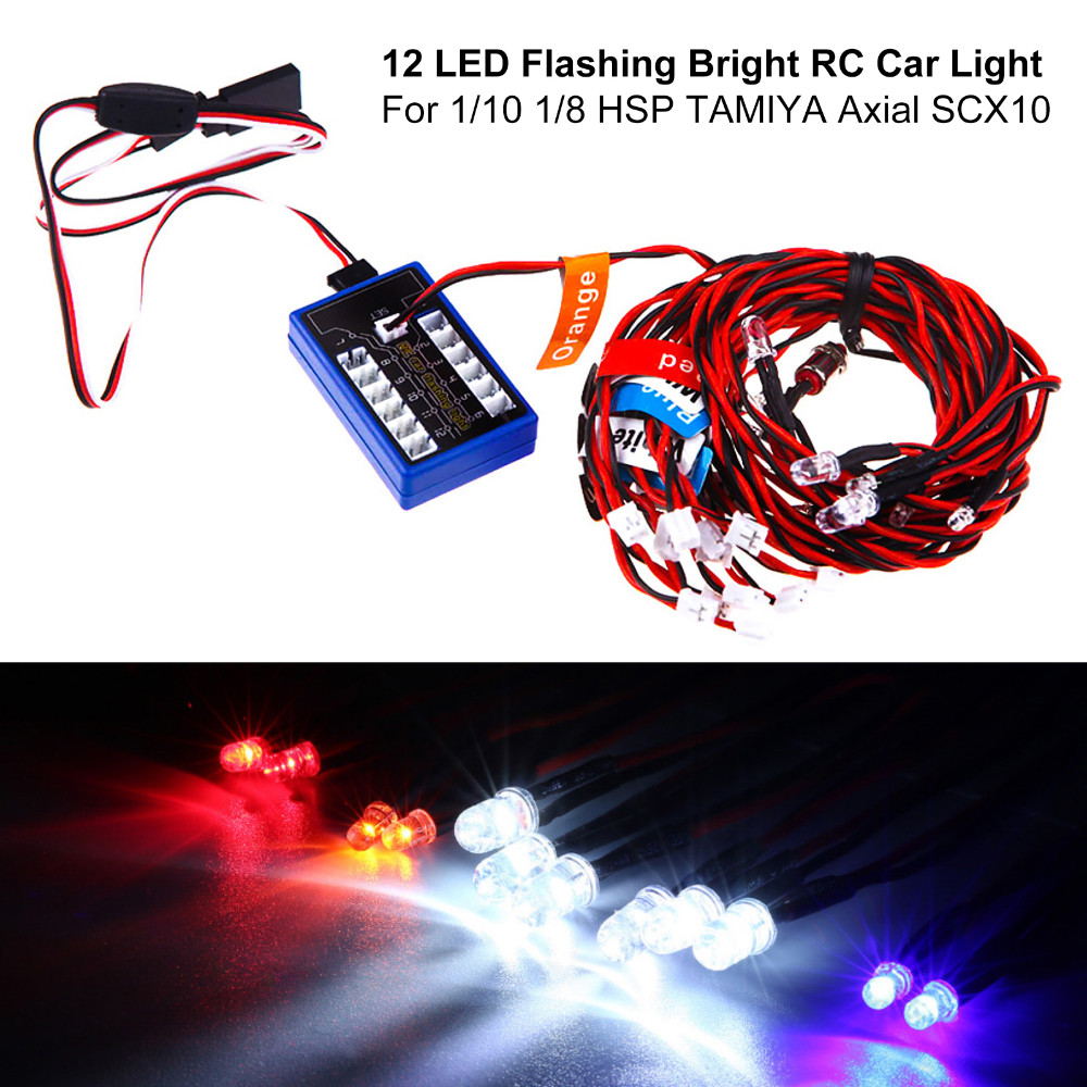 12 Ultra LED Simulation Flashing Bright Light RC Model Lights Kit System for 1/10 1/8 RC Drift HSP T