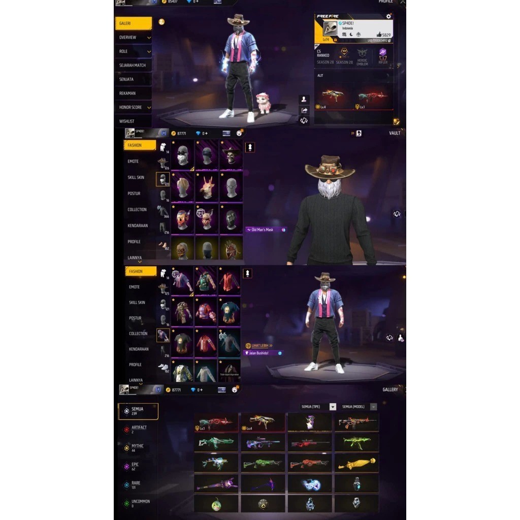 AKUN FF Sultan-Level Tinggi,Skin Langkap,ready akun ff murah-bagus ff full skin