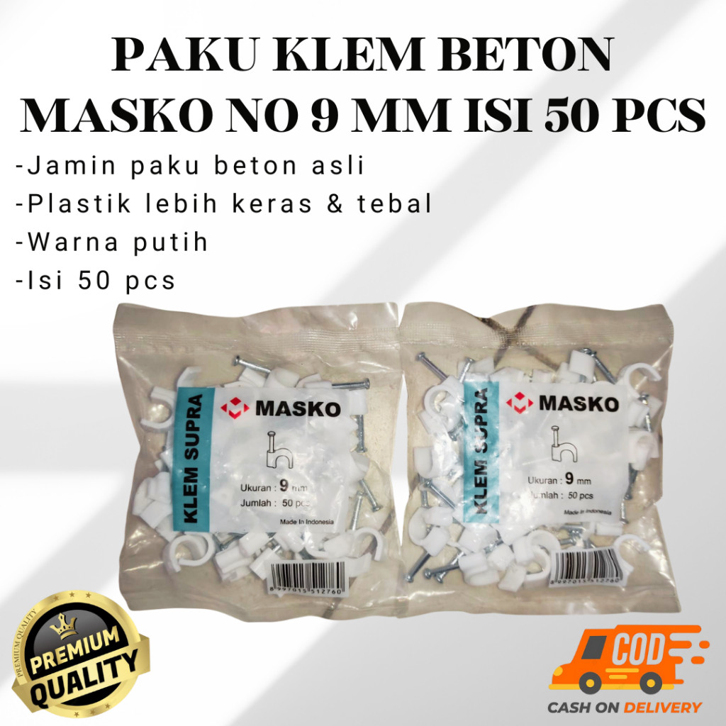 MASKO SUPRA KLEM KABEL 9MM / Cable Clip No 9 Paku Beton Kotak isi 50 PCS