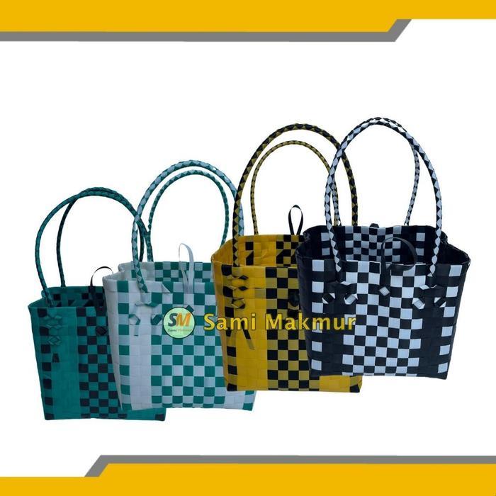 PAKET HEMAT 5 Pcs Tas Anyam Kotak Cantik Kreasi Gagang Panjang Muat Kotak Nasi Dan Thinwall - 5 Pcs 