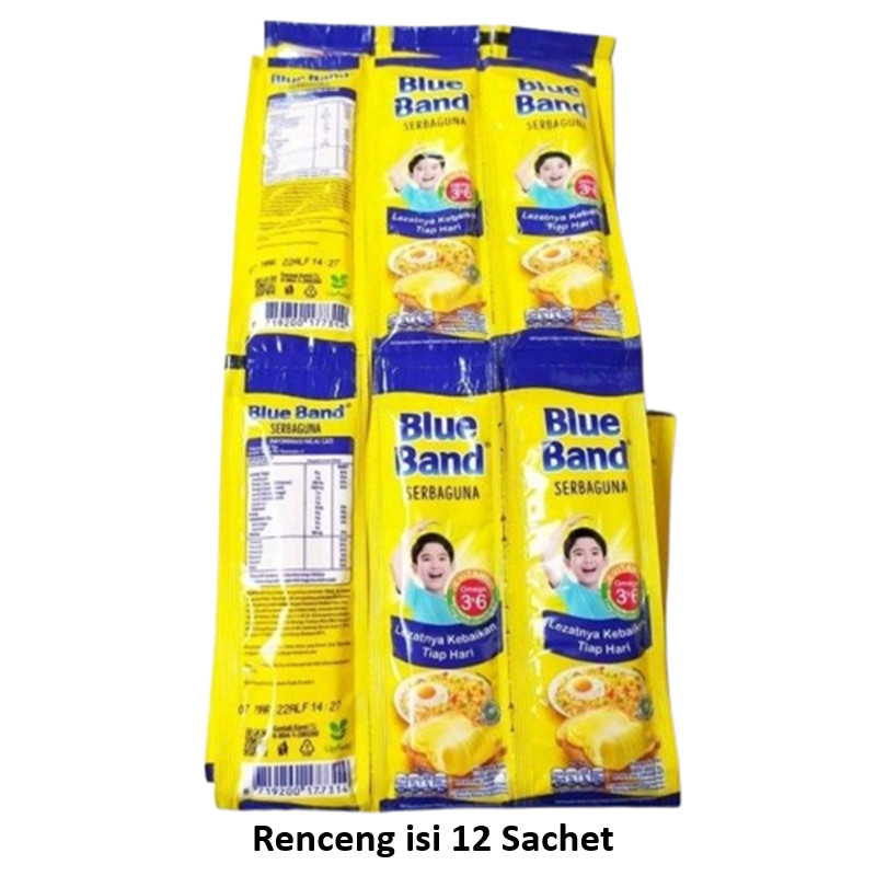 BLUEBAND SERBAGUNA RENCENG 12 PCS X 20GR MARGARIN OMEGA 3 6 SACHET BEBAS LEMAK TRANS HALAL BPOM