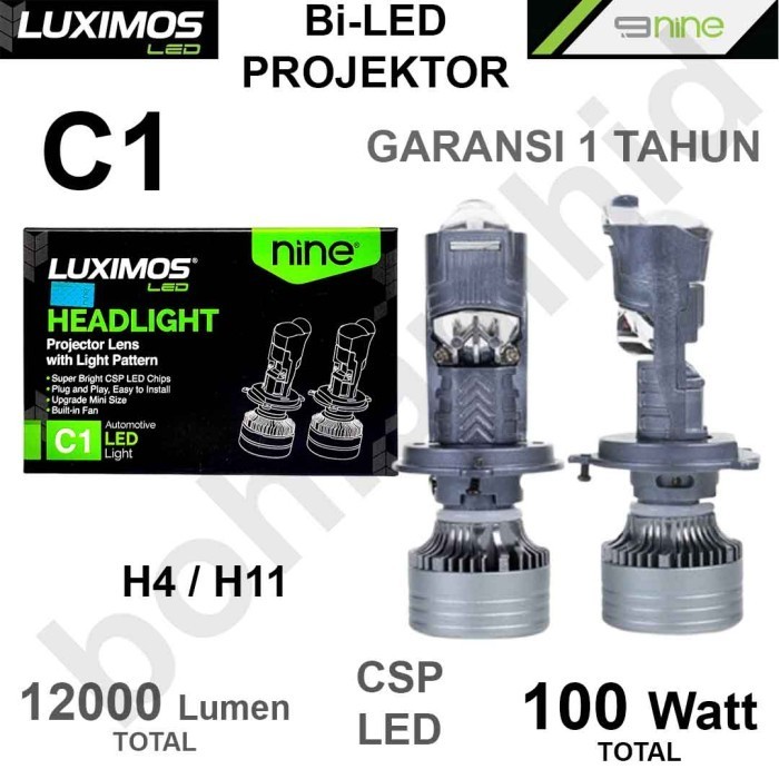 Lampu Projektor Mini BiLED Luximos C1 H4 / H11 H16 LED Laser Projektor 100W 12000Lumen Luminos Nine