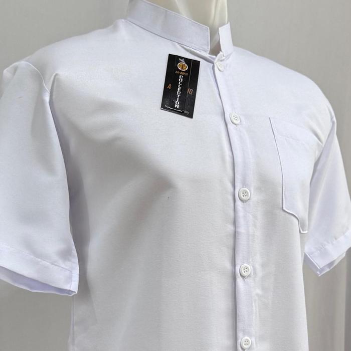 BEST SELLER Kemeja Semi Safari Bali / Baju Koko Lengan Pendek Dewasa - Putih, XL