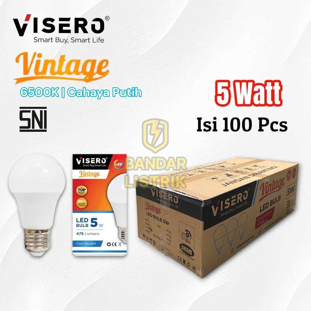1 Dus / Koli / Karton VISERO Bohlam Lampu VINTAGE LED 5W Dus isi 100 Pcs SNI - 5 Watt Putih