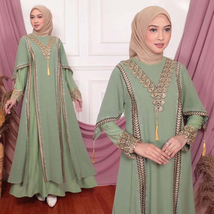 (Dira Fashion Shop) Abaya Khusus Sage Green IZM Dress Muslim Wanita - NADIRA SAGE, XL