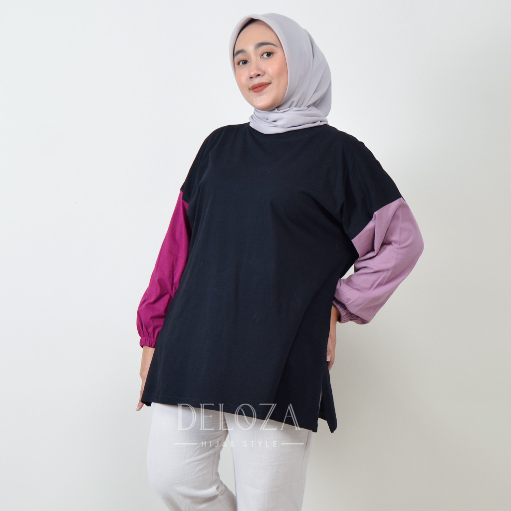 ORIGINAL>< Mix Color Kaos Oversize Wanita Jumbo Lengan Panjang Balon Cotton Combad Kombinasi 3 Warna