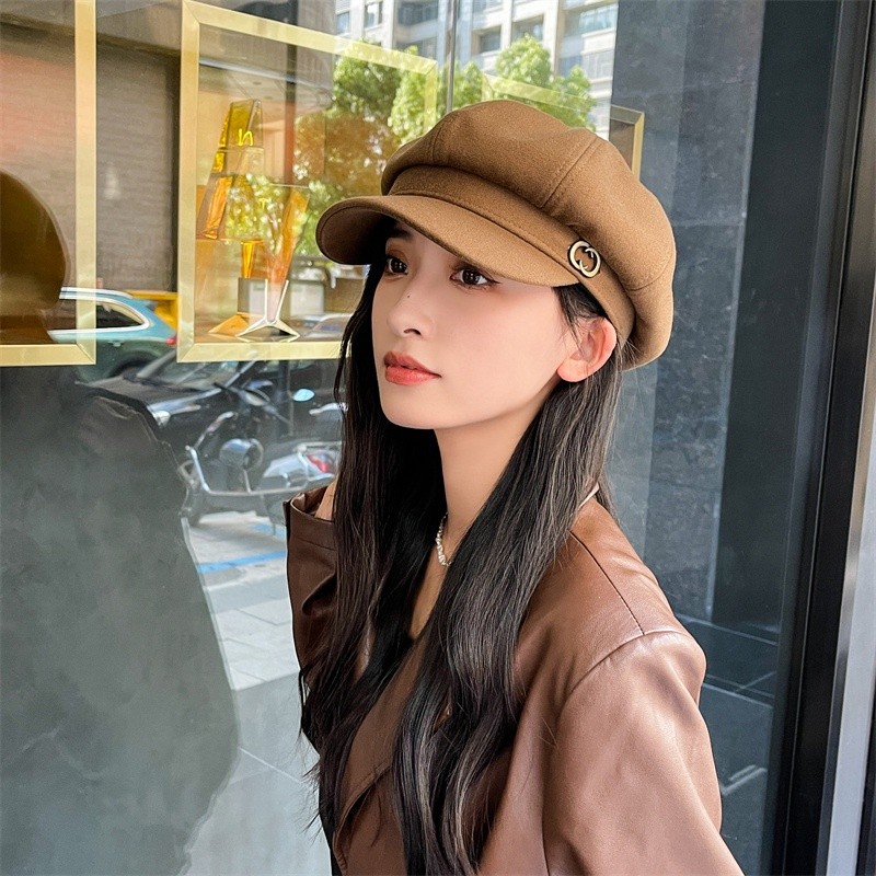 (Teracasa) Topi Baret Oktagonal Gaya Korea/Inggris Untuk Wanita /Topi Fashion Kekinian Wanita