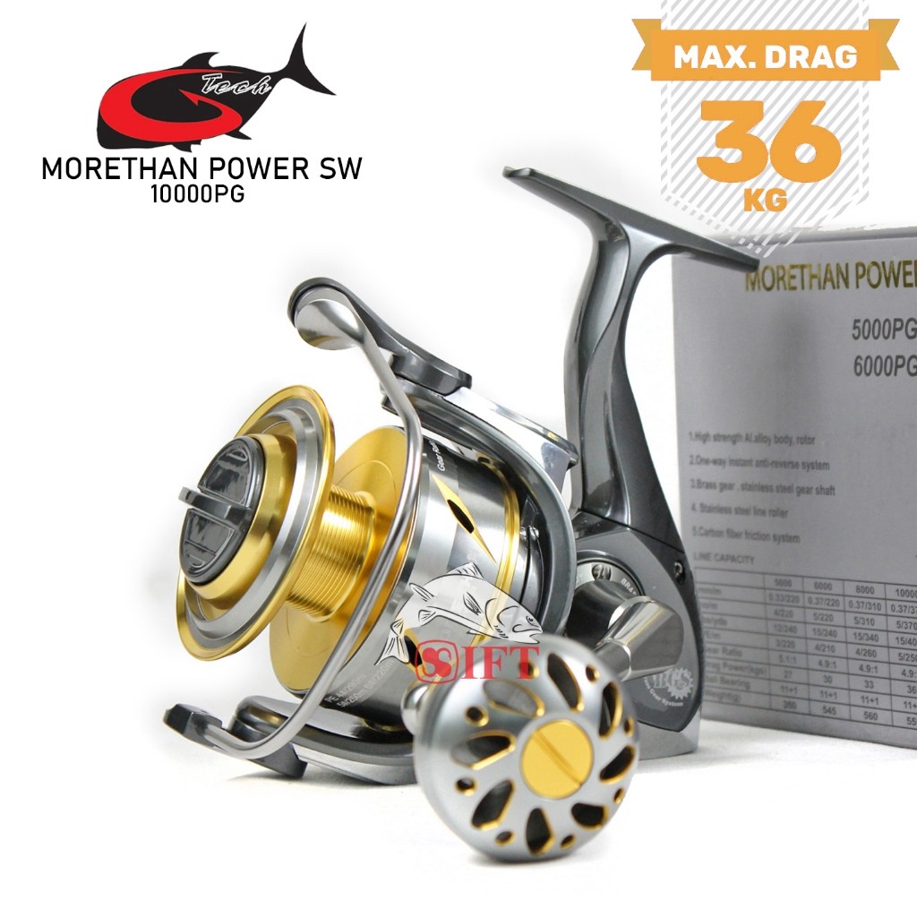 Reel G-TECH MORETHAN POWER SW 4000 s/d 10000 HG PG BGS | Power Handle Metal Body Saltwater | Laut Re