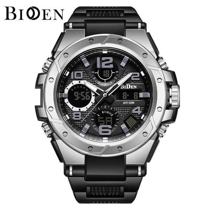 BIDEN Jam Tangan Pria Anti Air ginal Multifungsi Bercahaya Alarm Tali Silikon Dital  YNR012A - Black