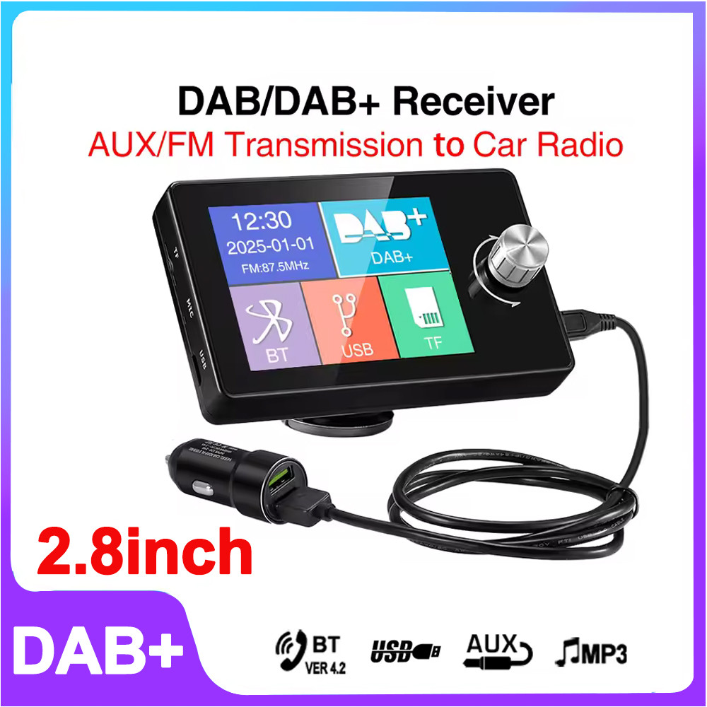 Layar 2.8 Inci Stereo Mobil Radio Dab Penerima Dab+ dengan Adaptor Antena Sinyal Digital Suara Peman