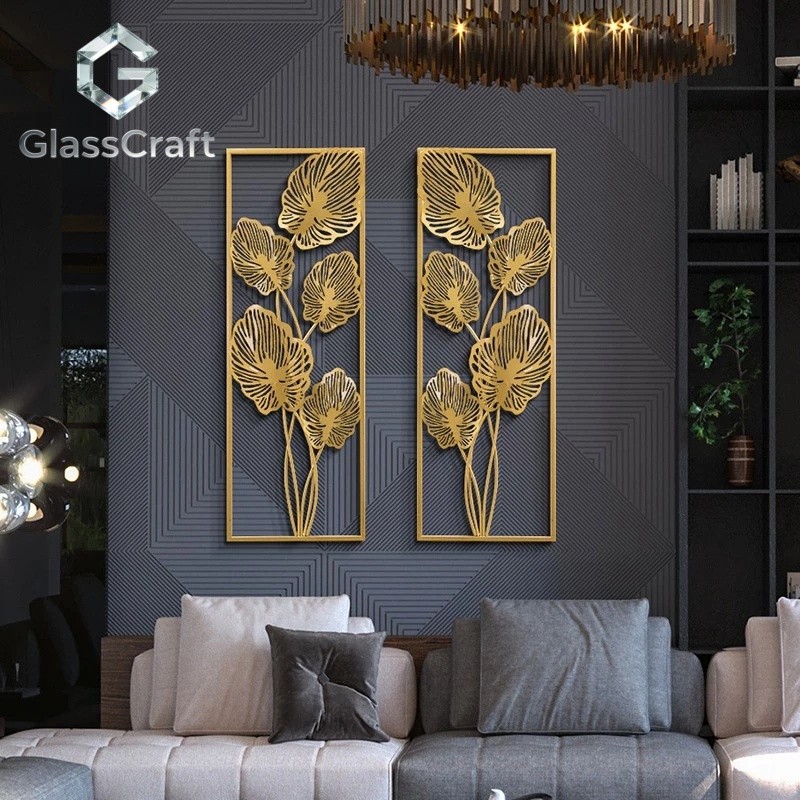 Bingkai Hiasan Dinding Logam Emas / Daun Emas Ginkgo Biloba / Hiasan Dinding Skandinavia / Ornamen /