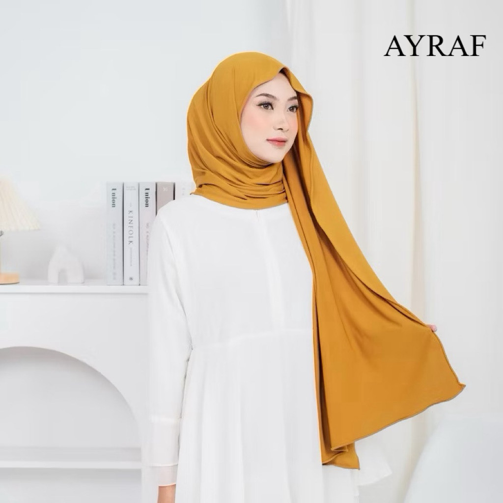 Hijab Pasmina Kaos Jersey Rayon | Pashmina Mleyot Kerudung Premium warna mustard