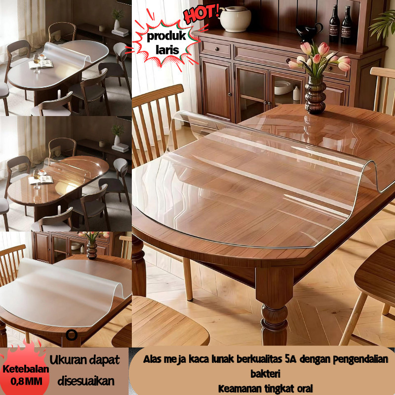 Bantalan meja transparan oval kaca lembut dapat disesuaikan  bantalan meja makan tahan air dan anti 