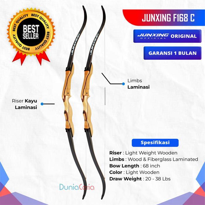 Busur Panah Standard Junxing F168 C Wooden Recurve Bow - 20lbs