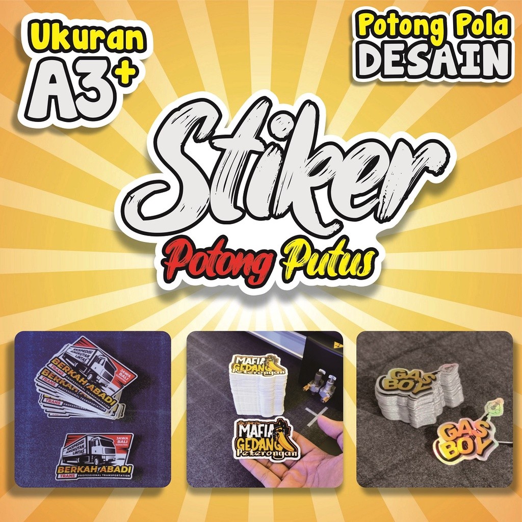 Stiker Potong Putus / Stiker Die Cut Custom Desain Custom Ukuran Bahan Vinyl Hologram Vinyl Putih Vi